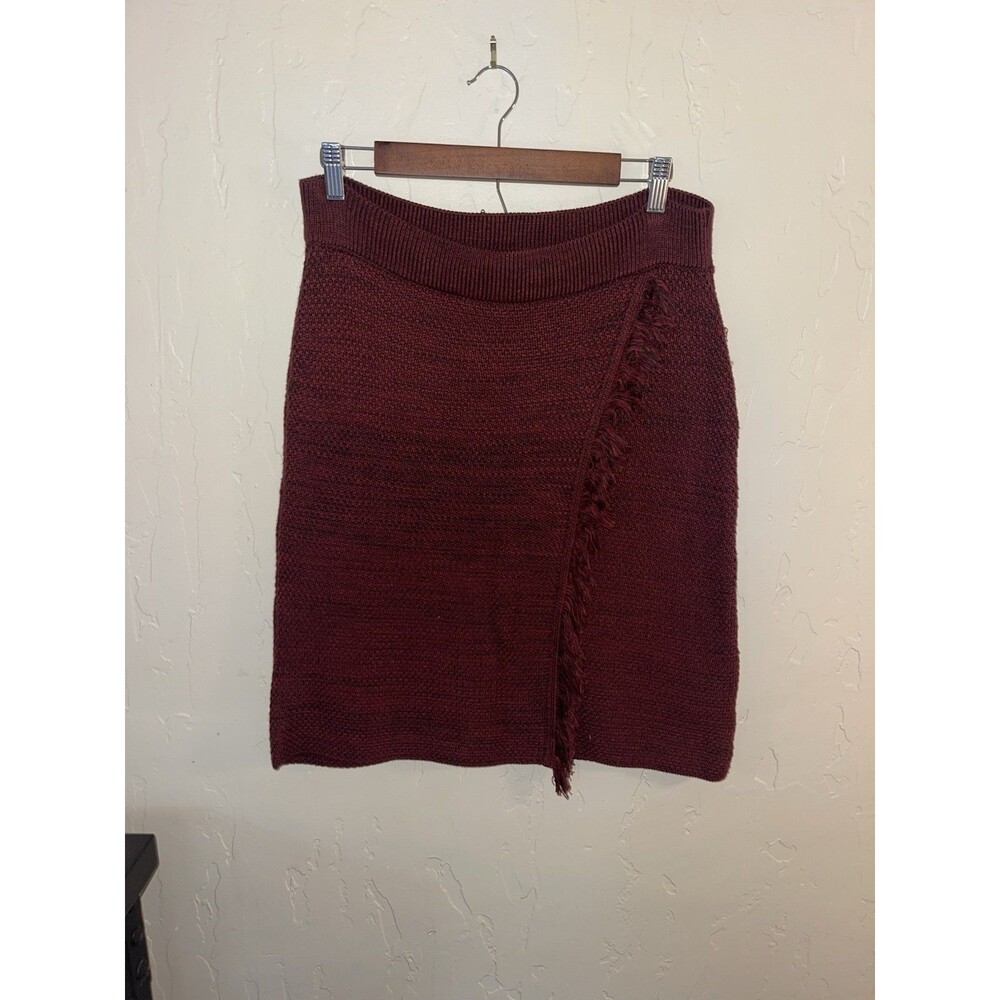 Anthropologie Maeve Knit Skirt Deep Burgundy Women’s Size LG Fringe Fall Style